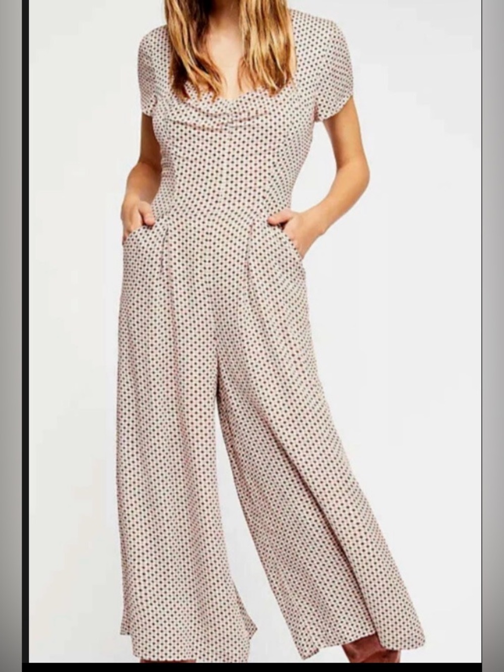 Free People Love Story Wide Leg Jumpsuit Pink Geo Print Size 0
